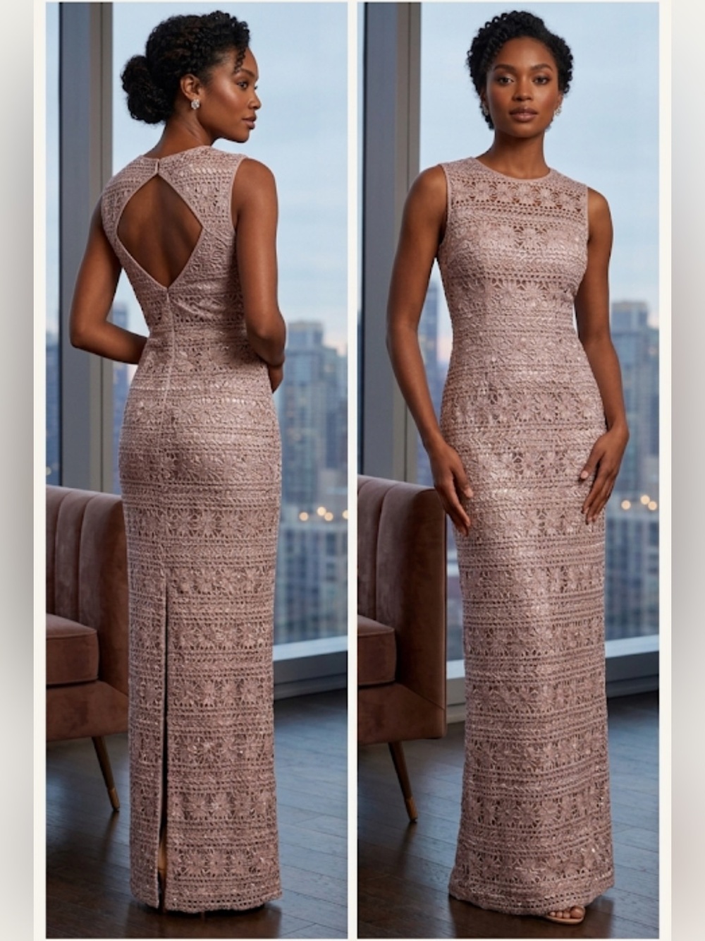 JS Collection 💙💗Chevron ribbon embroidered with cut out back long Gown - Picture 13 of 14